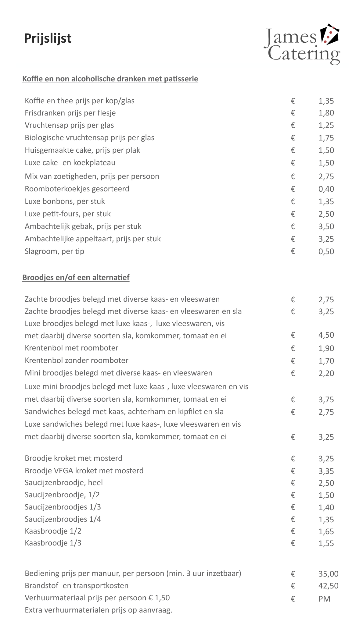James Catering Tarieven uitvaartcatering in regio Utrecht